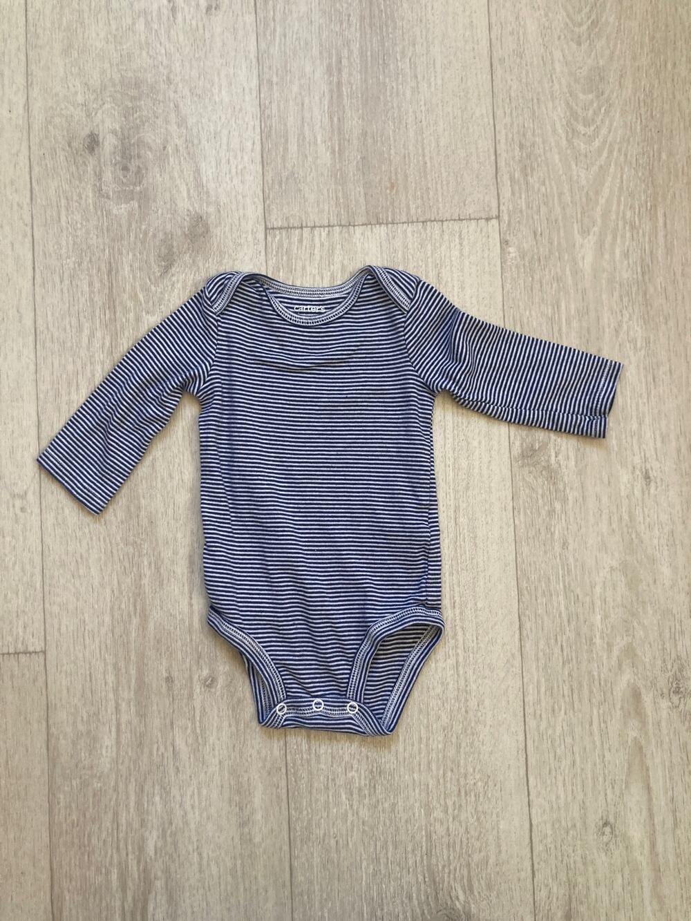 Carter’s Blue & White Striped Long Sleeve Onesie, Size 9M